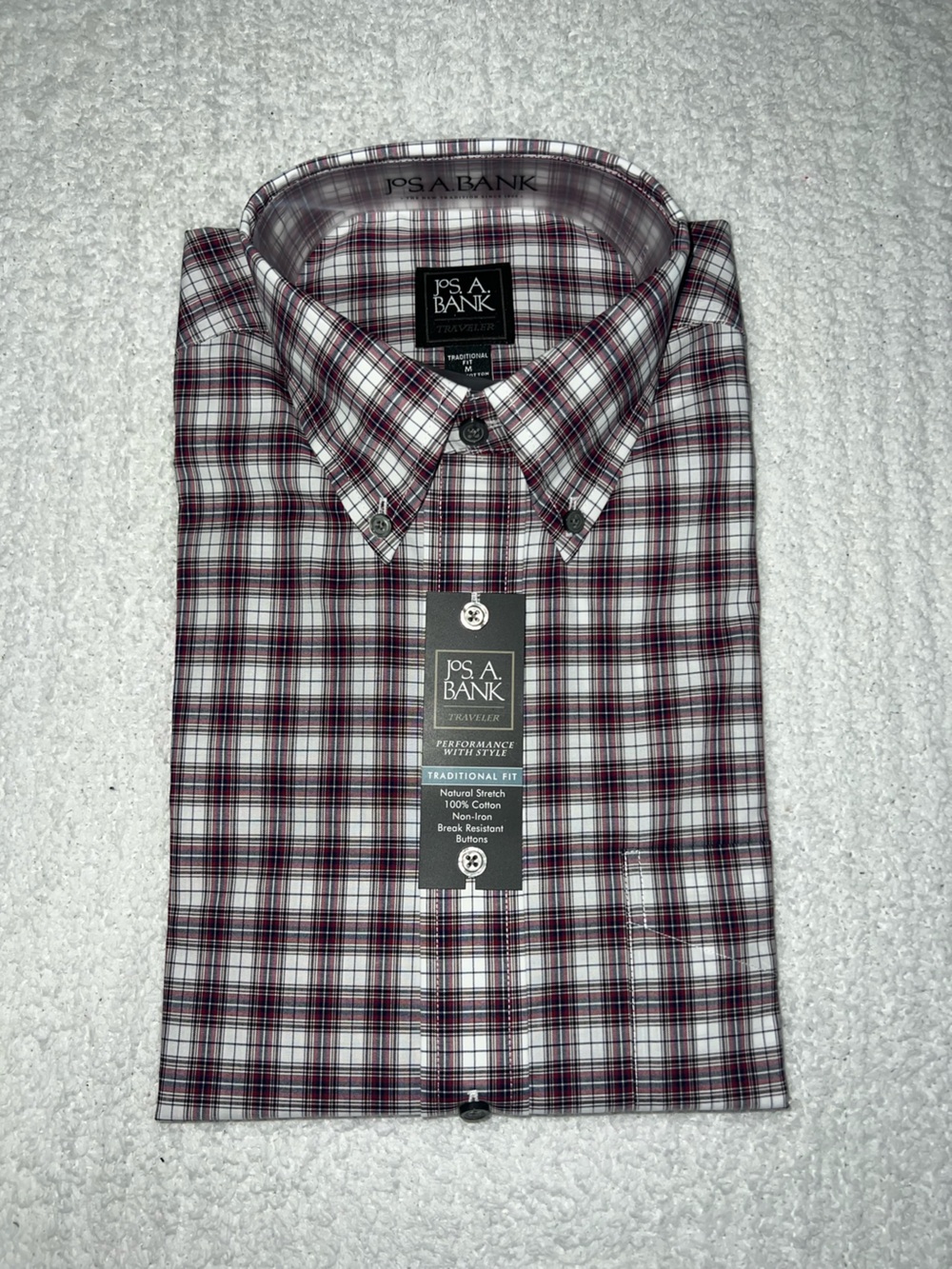 Jos. A. Bank Burgundy and White Plaid Button-Down Shirt